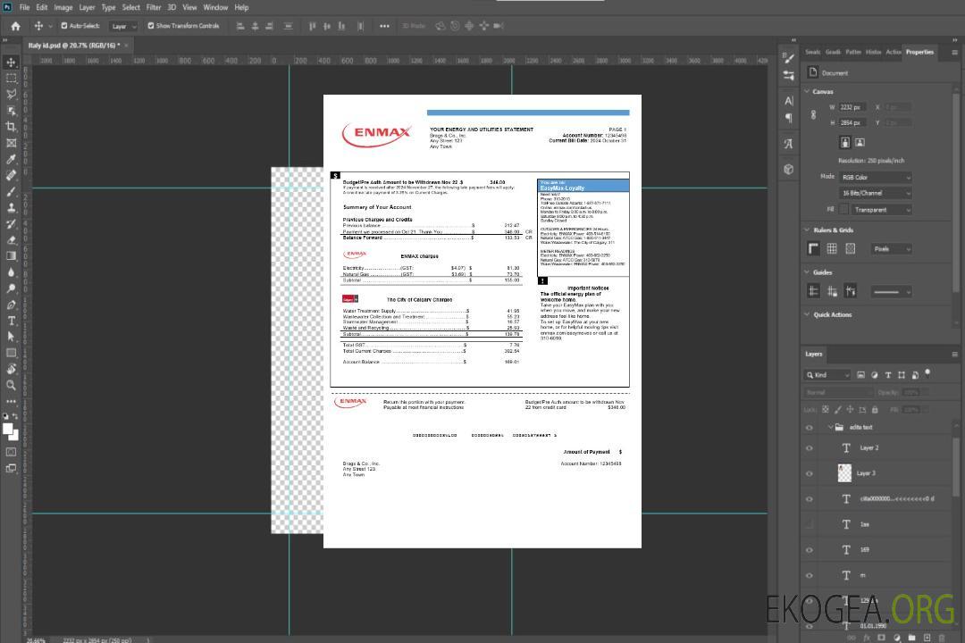 Modèle Word et PDF de facture de services publics d'entreprise Canada Enmax template Modèle Word et PDF de facture de services publics d'entreprise Canada Enmax template